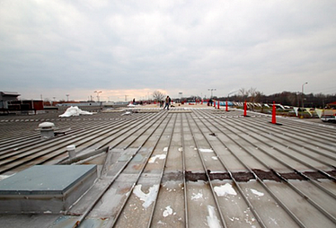 Damaged metal roof