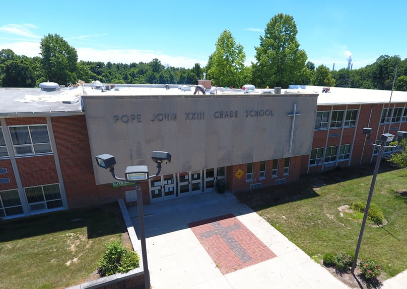 Flat Roof Membrane Installation Metal Coping Installation School-Pope John